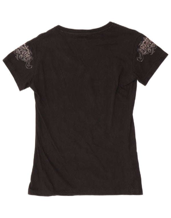 Hard Rock Cafe Kvinder Athens Grafisk T-Shirt Top UK 12 Medium Sort Paisley