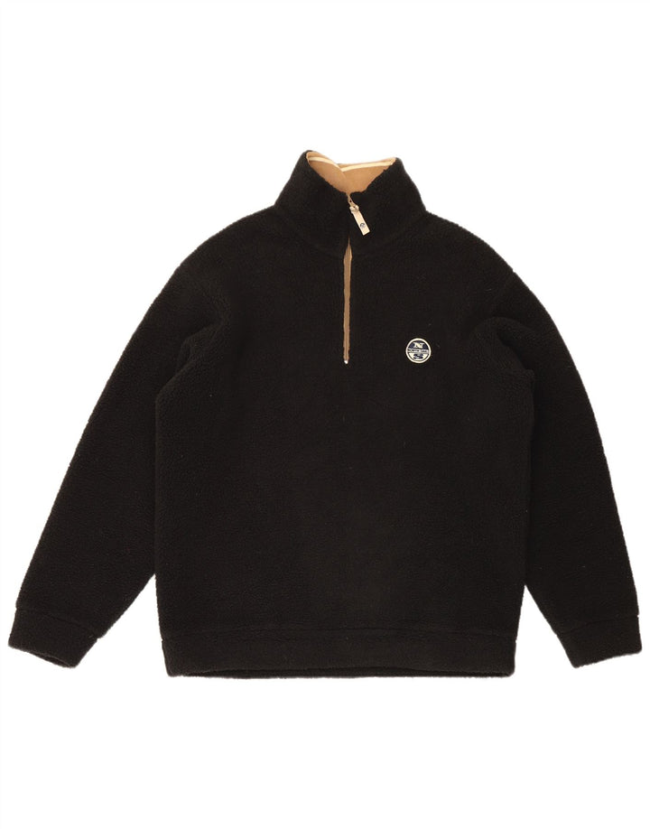 North Sails Mens Zip Neck Fleece Jumper Small Black Polyester