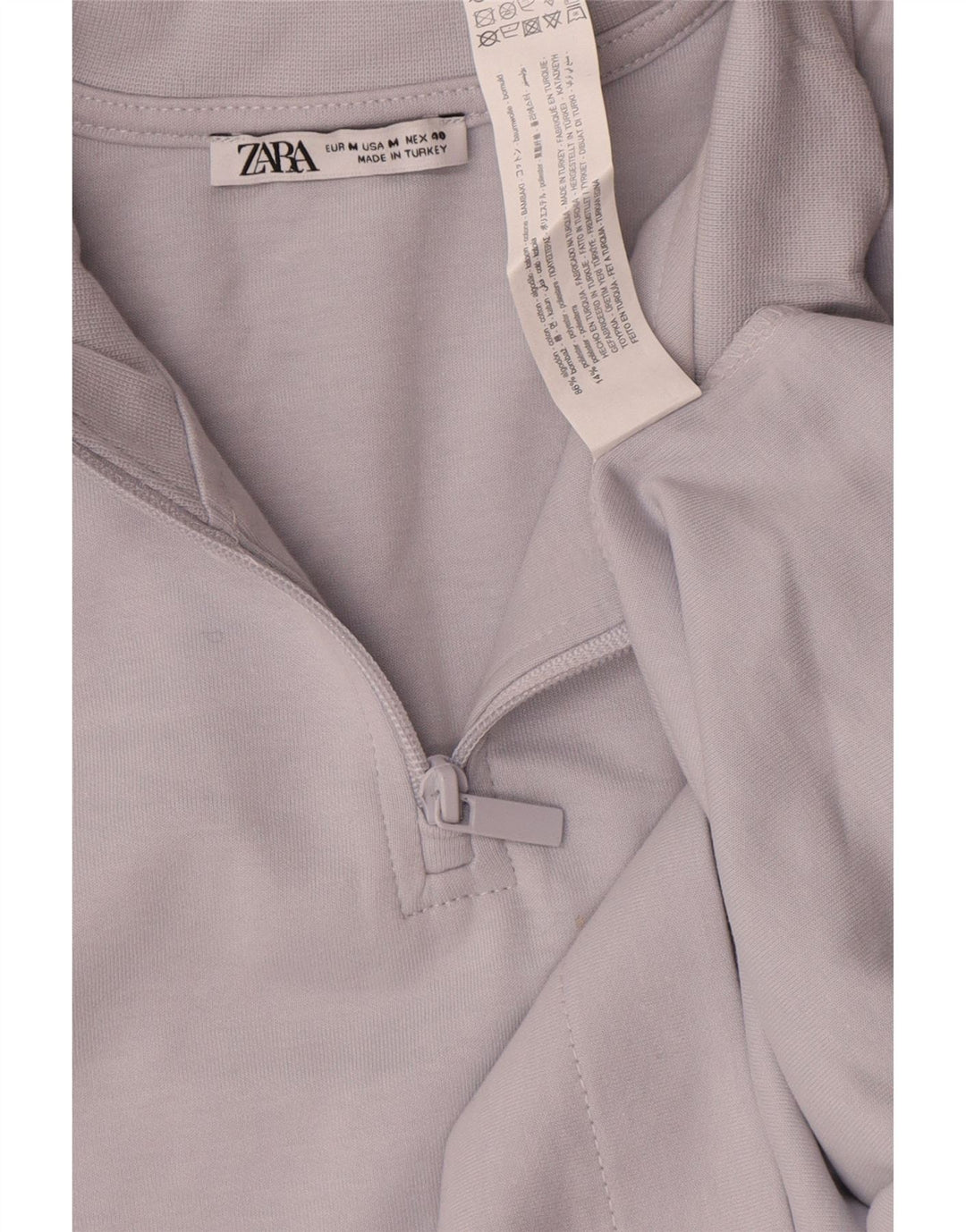 Zara Mens Zip Neck T-Shirt Top Medium Blue Cotton