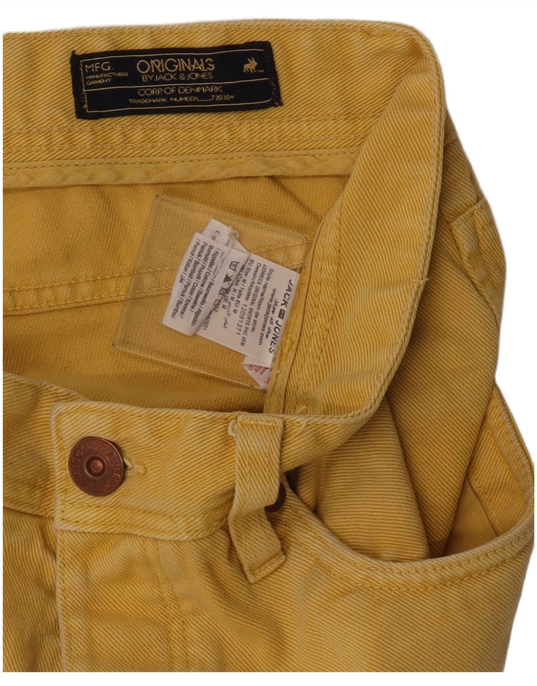 Jack & Jones Mens Regular Fit Denim Shorts Medium W32 Yellow Cotton