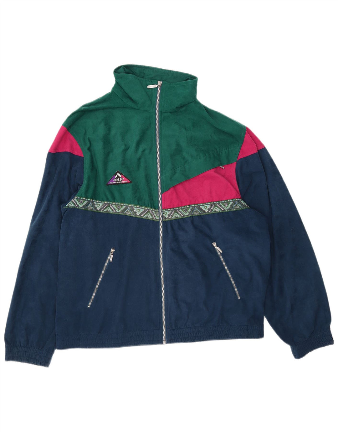 Aesse Mens Velour Tracksuit Top Jacket 2XL Navy Blue Colourblock Polyester