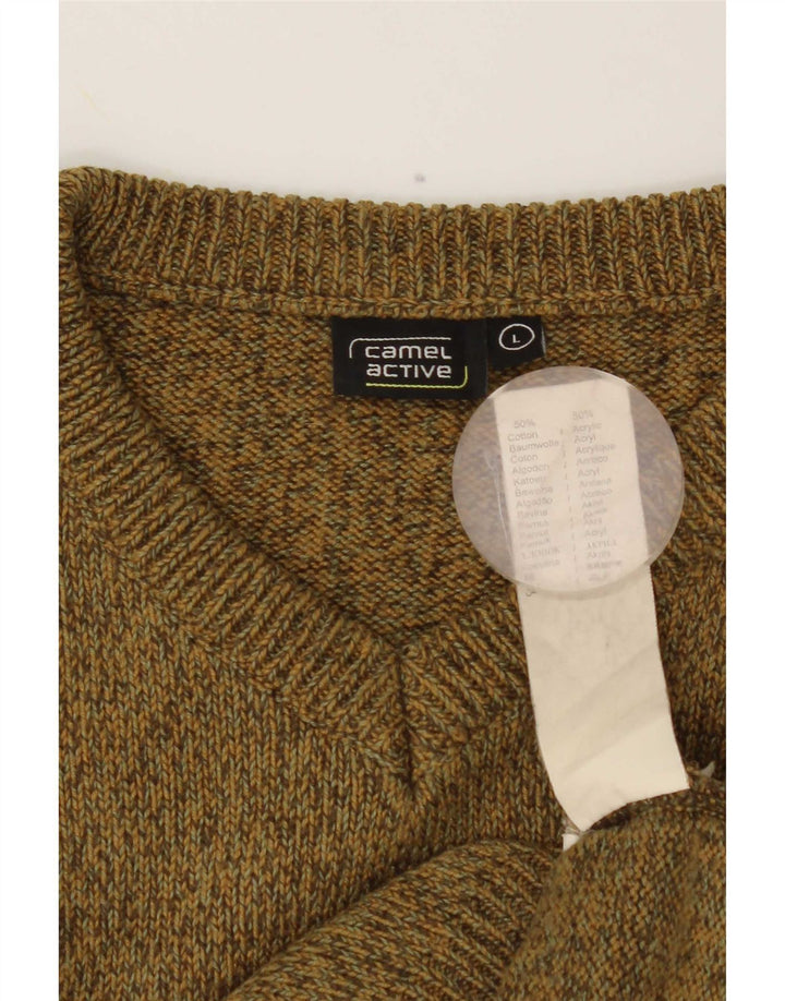 Camel Active Mens V-Neck Jumper Sweater Large Khaki Flecked Cotton