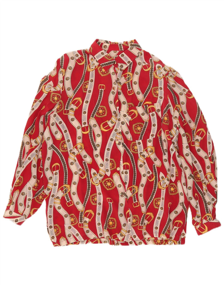 Vintage Womens Abstract Pattern Shirt Blouse UK 16 Large Red