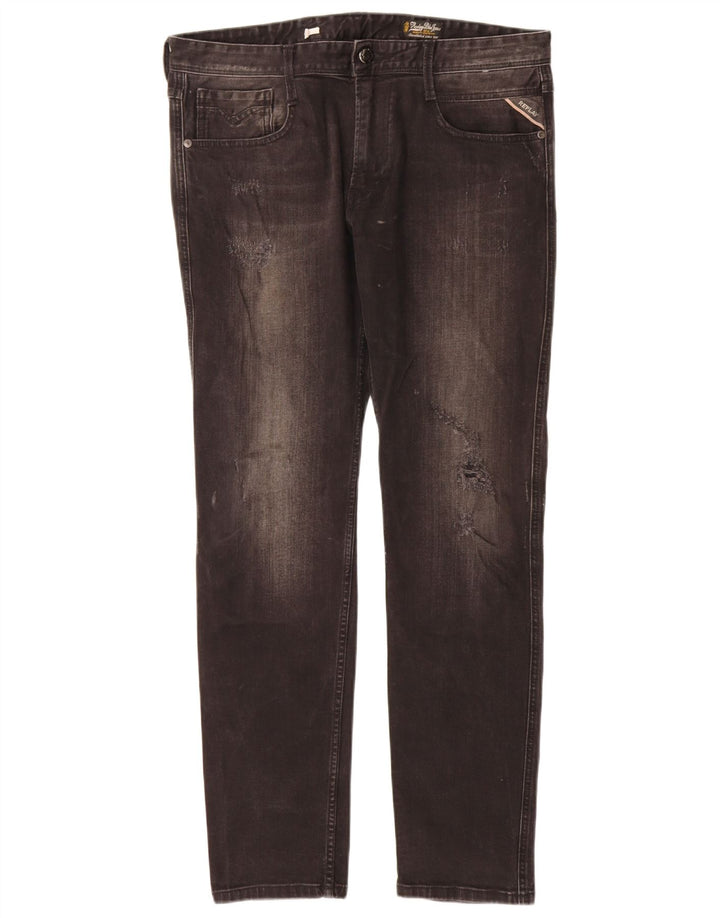 Replay Womens Distressed Slim Jeans W34 L32 Black