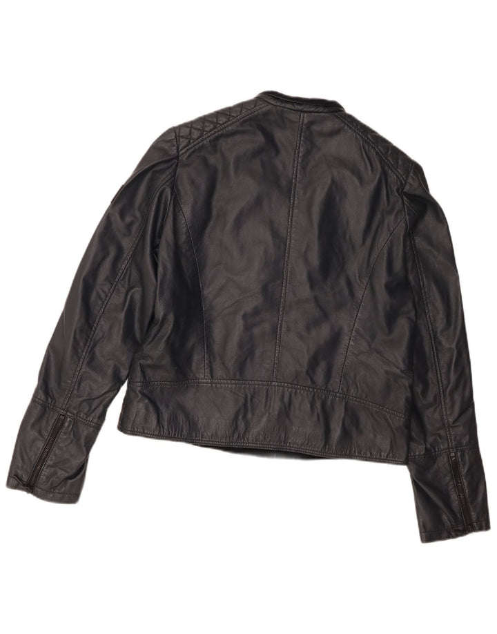 Frieda & Freddies Womens Leather Biker Jacket IT 42 Medium Black Leather