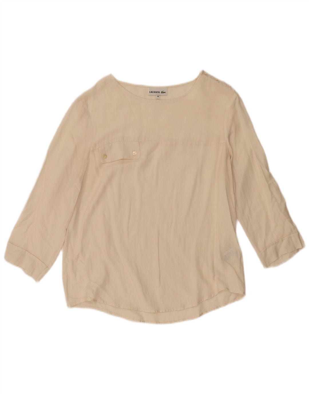 Lacoste Womens 3/4 Sleeve Blouse Top Size 38 Medium Off White Cotton
