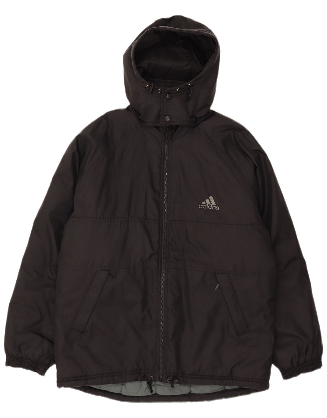 Adidas Mens Graphic Hooded Padded Jacket UK 38/40 Medium Black Polyester