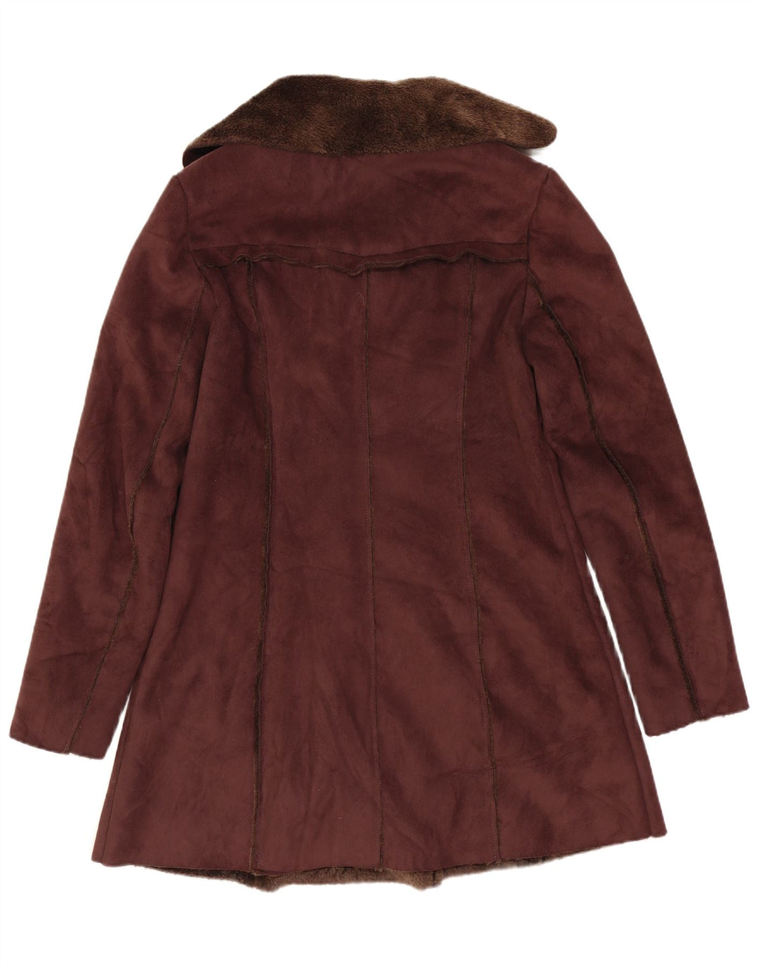 Vintage Womens Sherpa Double Breasted Coat UK 8 Small Brown