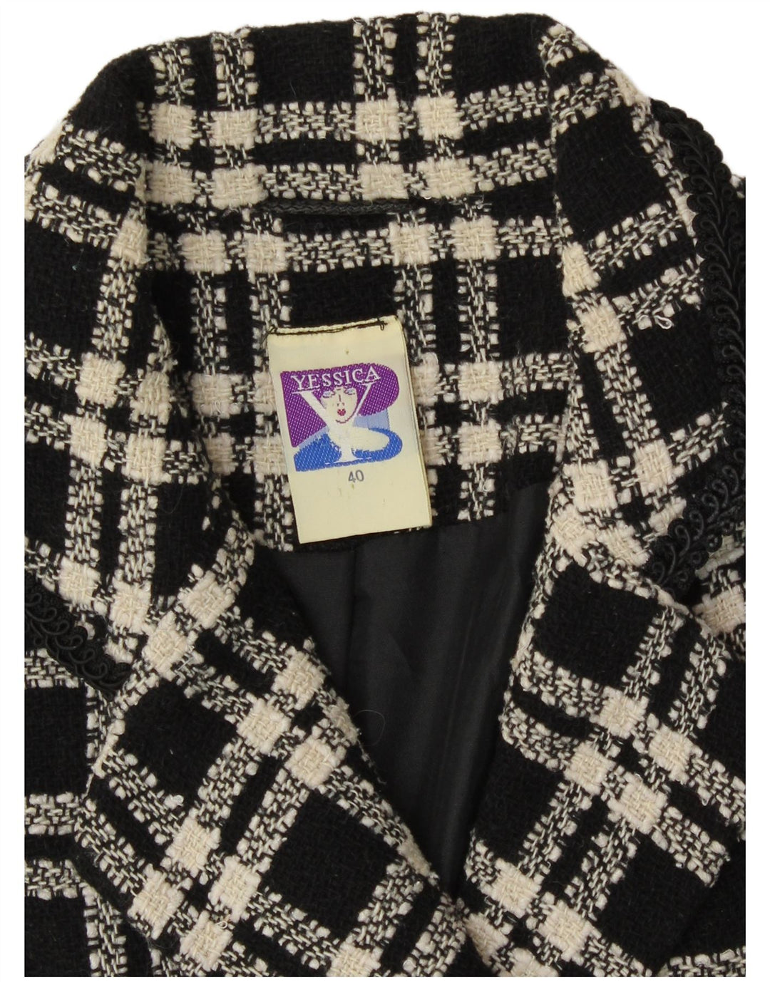 Yessica Womens Double Breasted Blazer Jacket EU 40 Medium Black Check Wool
