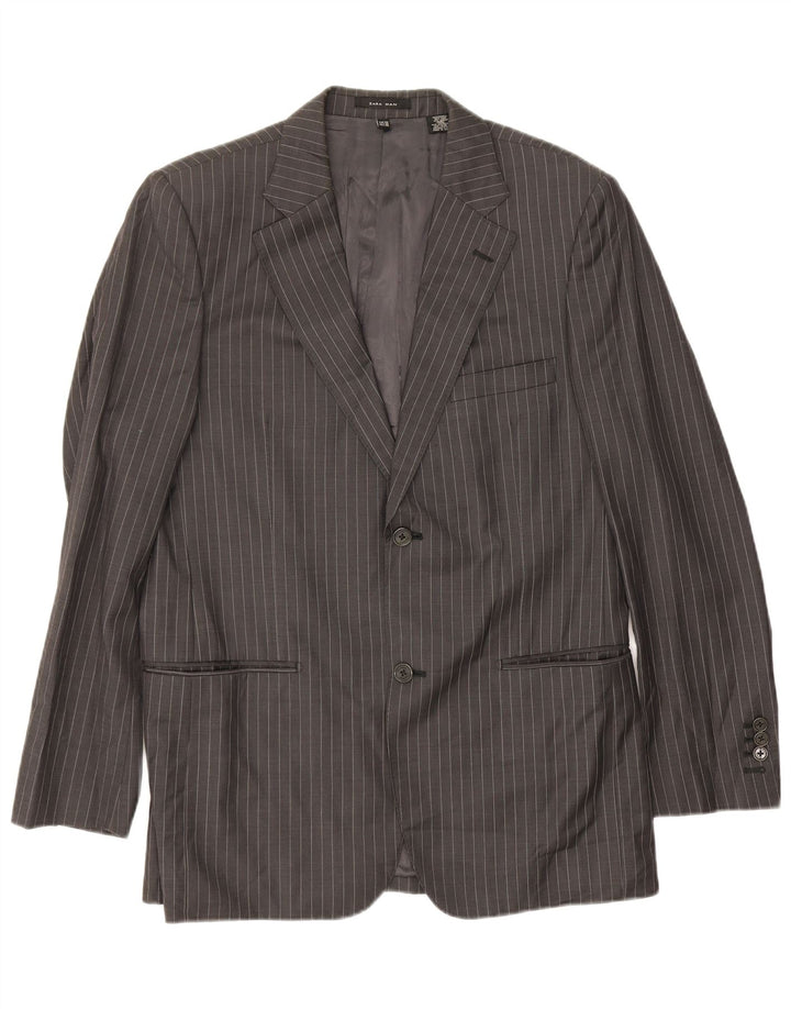 Giacca blazer a 2 bottoni da uomo Zara EU 48 lana gessata grigio medio