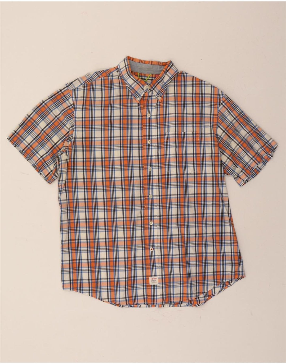 IZOD Mens Short Sleeve Shirt Large Orange Check Cotton Vintage Izod and Second-Hand Izod from Messina Hembry 