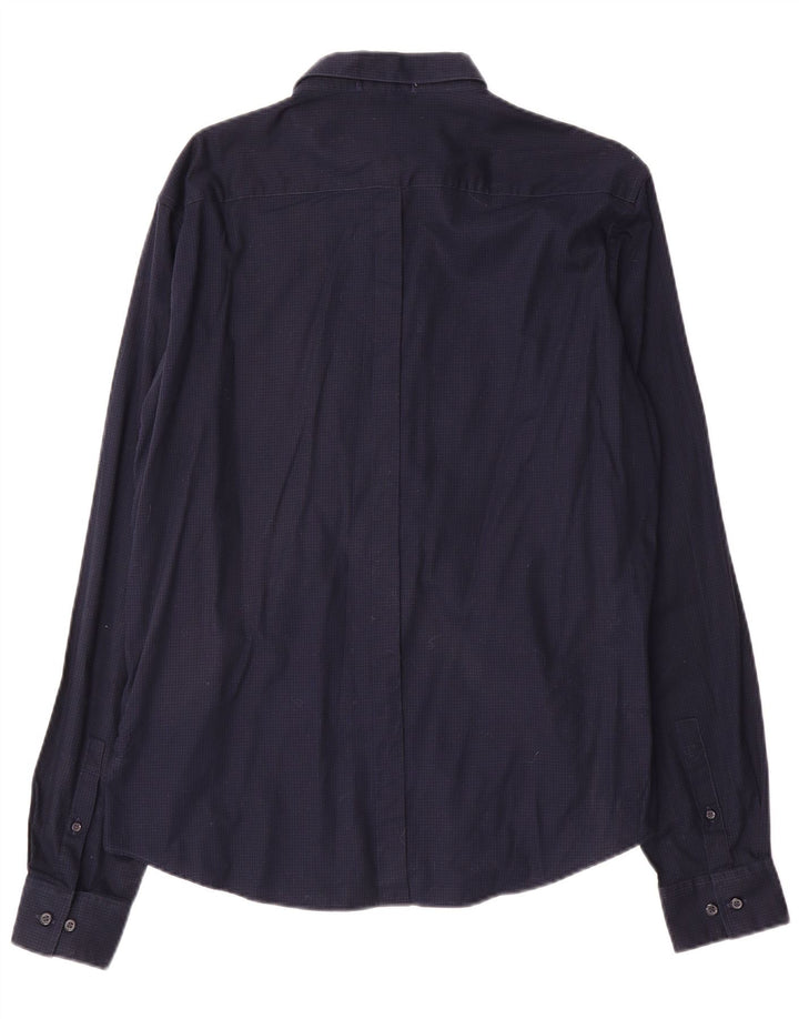 Dkny Mens Shirt Large Navy Blue Gingham Cotton