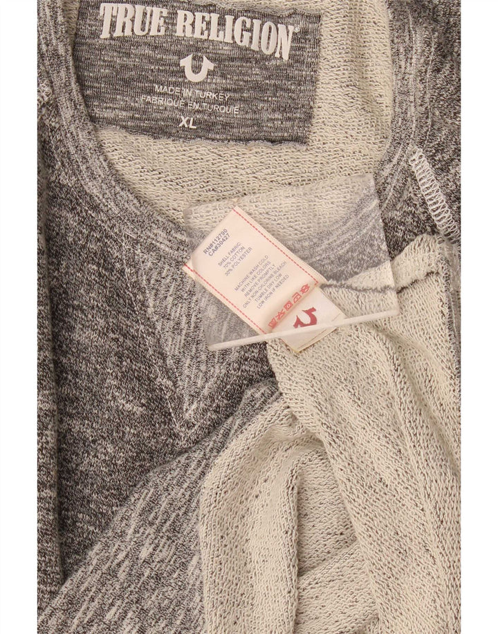 True Religion Mens Sweatshirt Jumper XL Grey Flecked Cotton
