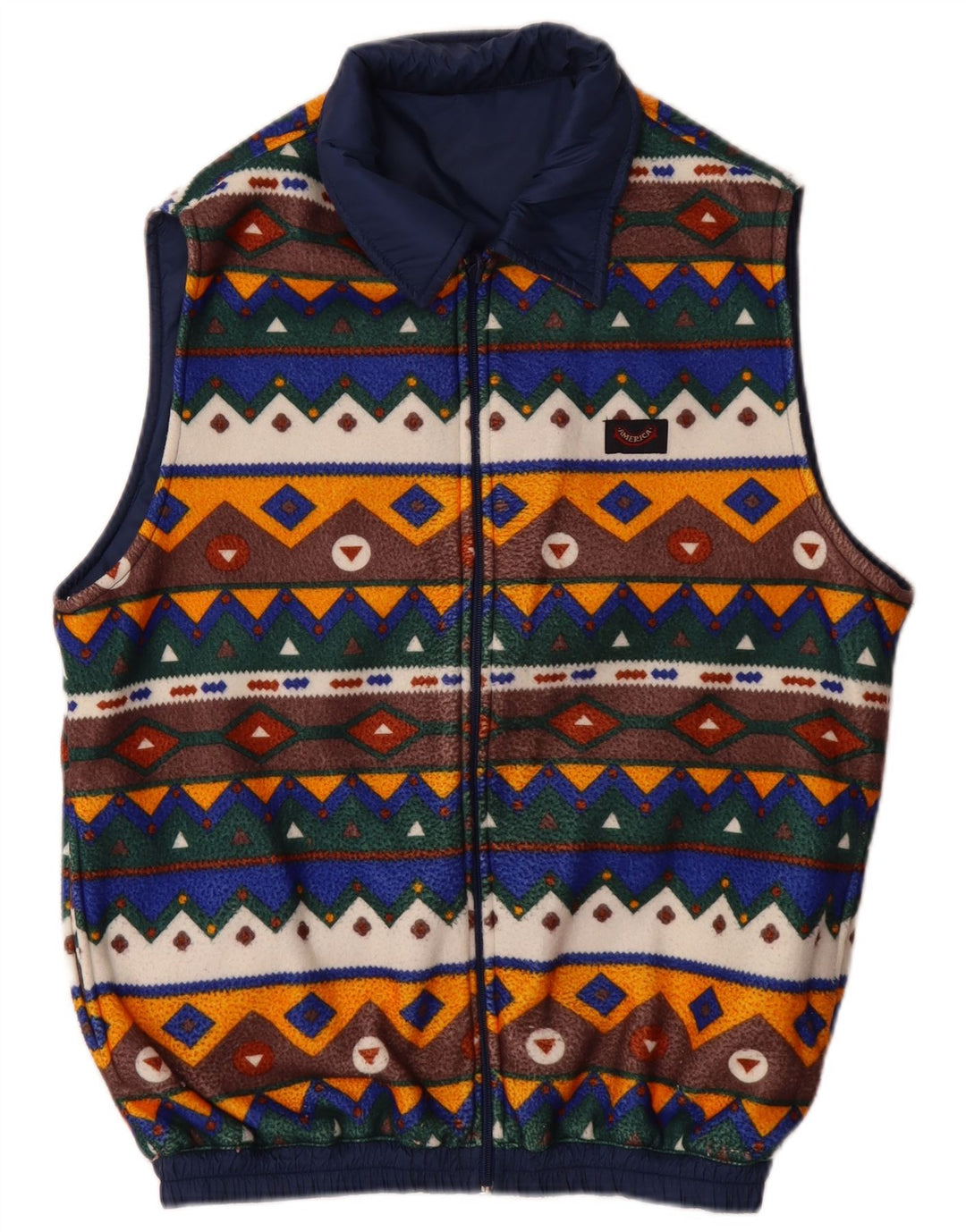 VINTAGE Mens Reversible Gilet UK 38 Medium Navy Blue Polyamide