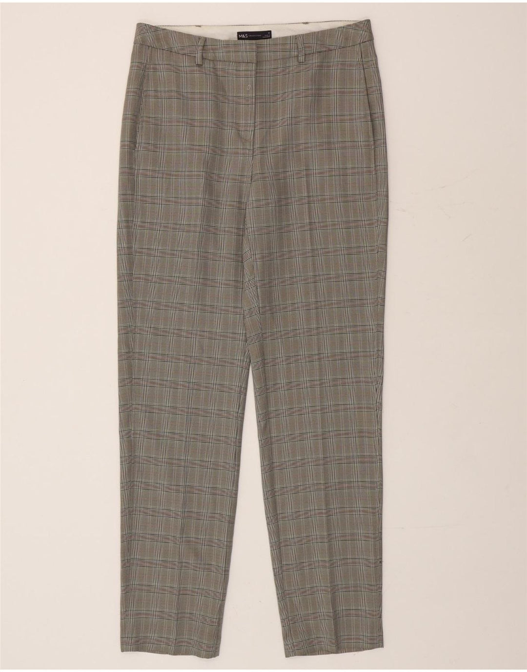 Marks & Spencer Womens Chino Trousers UK 12 Medium W32 L33 Grey Houndstooth