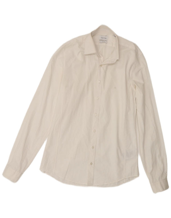 Calvin Klein Mens Slim Fit Shirt Size 38 15 Medium White Cotton