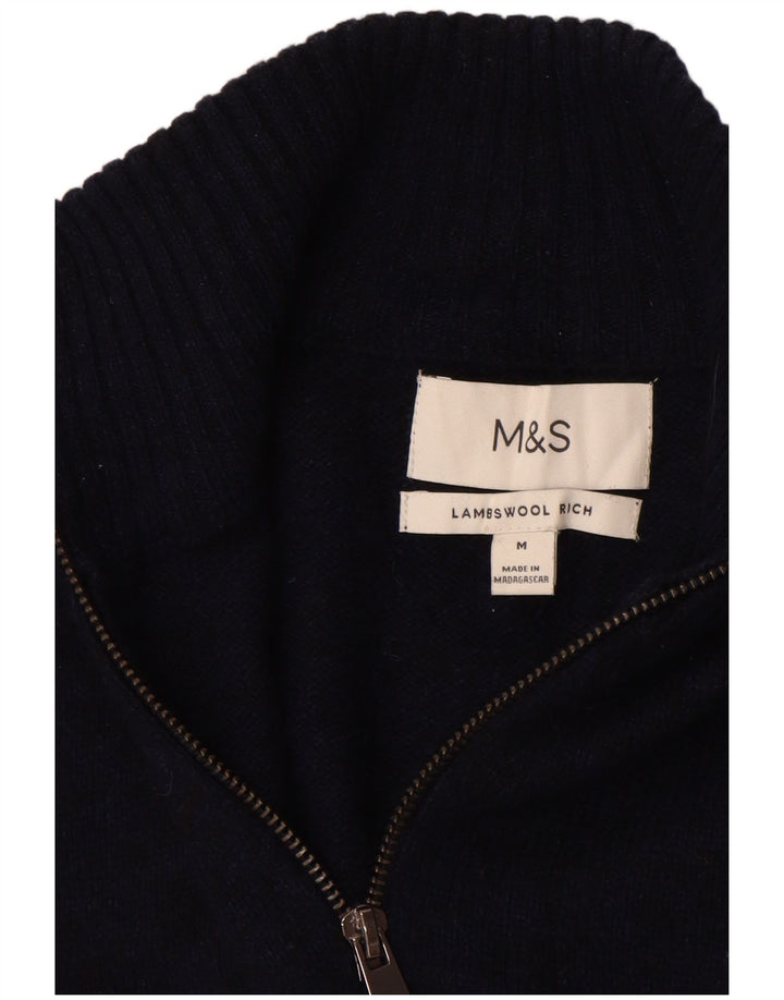 Marks & Spencer Herre sweater med lynlåshals mellem marineblå lammeuld