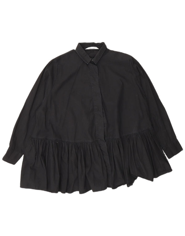 Zara Mujer Blusa Camisera Extragrande UK 10 Small Algodón Negro