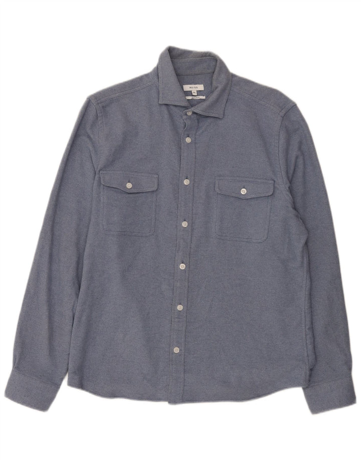 Reiss Mens Regular Fit Shirt XL Blue Cotton