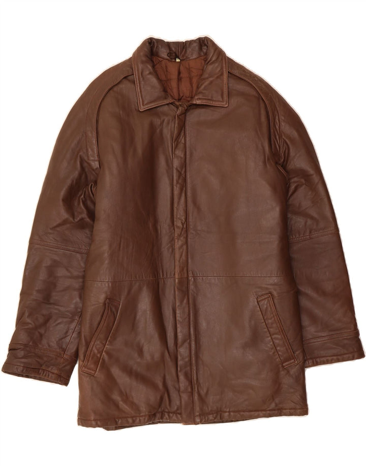 VINTAGE Mens Leather Coat IT 50 Large Brown Leather Vintage Vintage and Second-Hand Vintage from Messina Hembry 