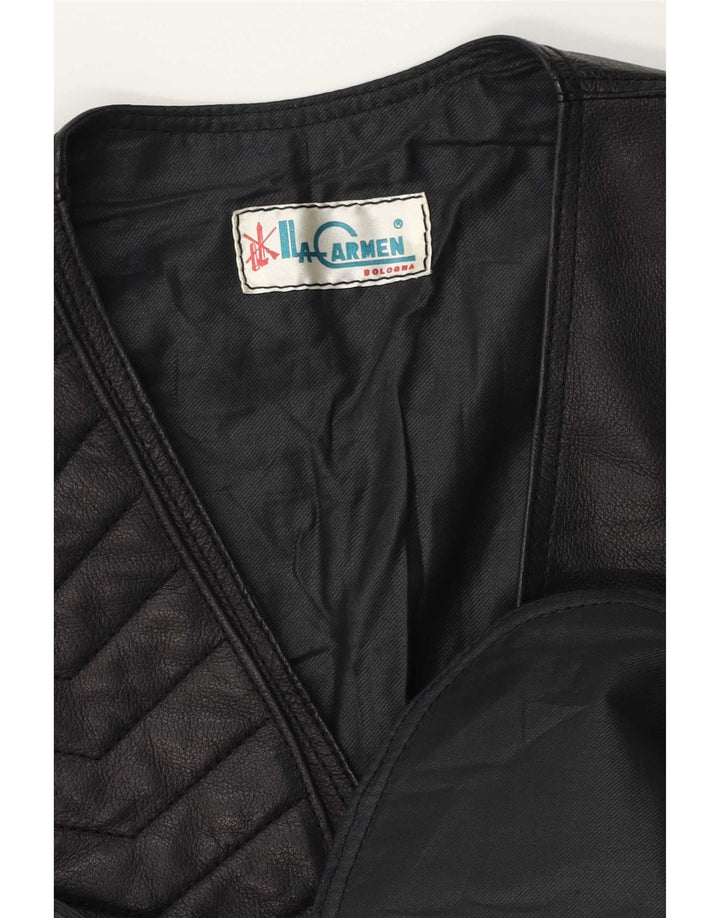 Vintage Womens Leather Gilet UK 14 Medium Black