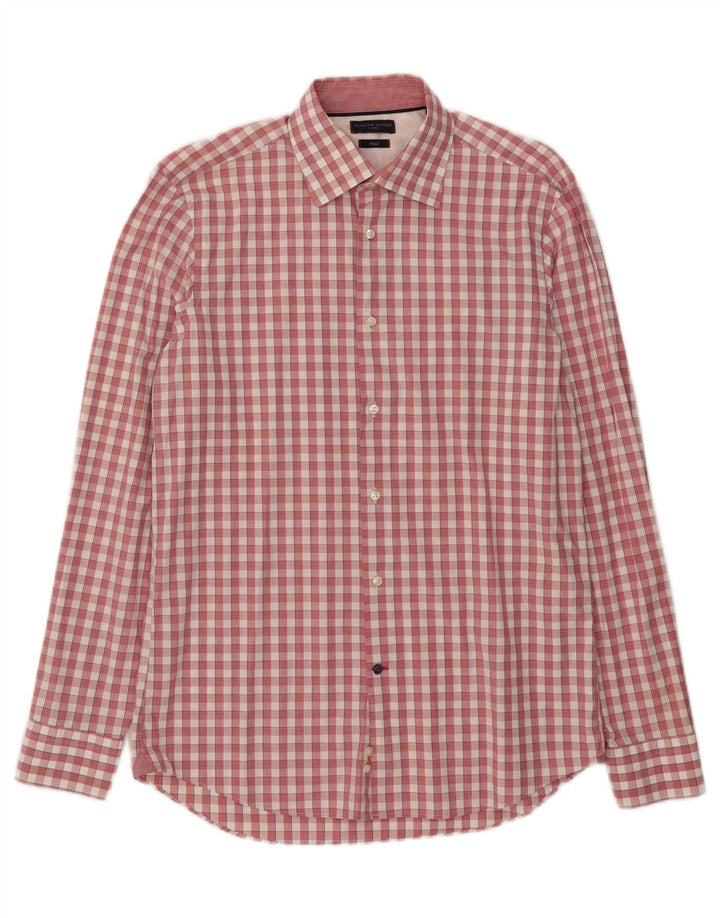 TOMMY HILFIGER Mens Fitted Shirt Size 40 15 3/4 Medium Pink Check Vintage Tommy Hilfiger and Second-Hand Tommy Hilfiger from Messina Hembry 