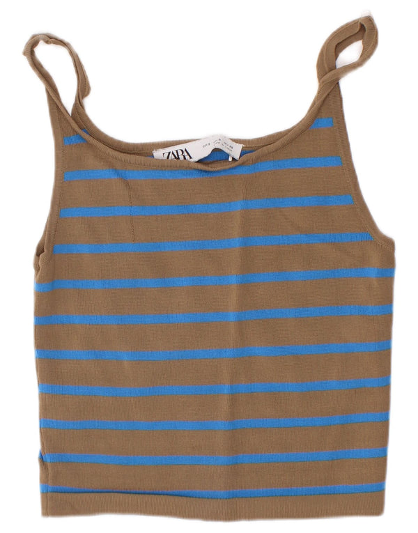 Zara Dame Crop Cami Top UK 8 Lille brun stribet viskose