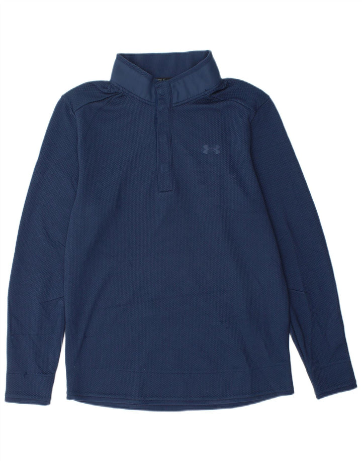 UNDER ARMOUR Mens Cold Gear Button Neck Sweatshirt Jumper Medium Navy Blue