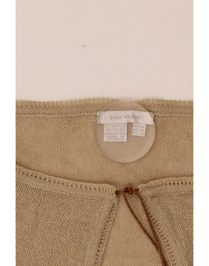 Zara Womens Top Long Sleeve UK 14 Medium Beige Acrylic