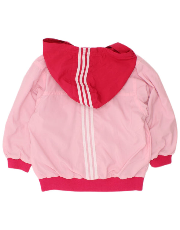 Adidas Girls Hooded Rain Jacket 2-3 Years Pink Colourblock Polyester