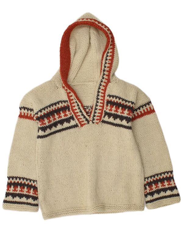Vintage Womens Hooded Jumper Sweater UK 14 Medium Beige Fair Isle