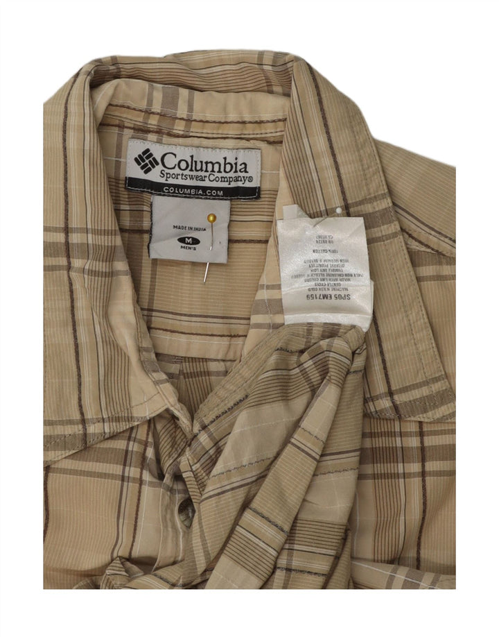COLUMBIA Mens Short Sleeve Shirt Medium Beige Check Cotton Vintage Columbia and Second-Hand Columbia from Messina Hembry 