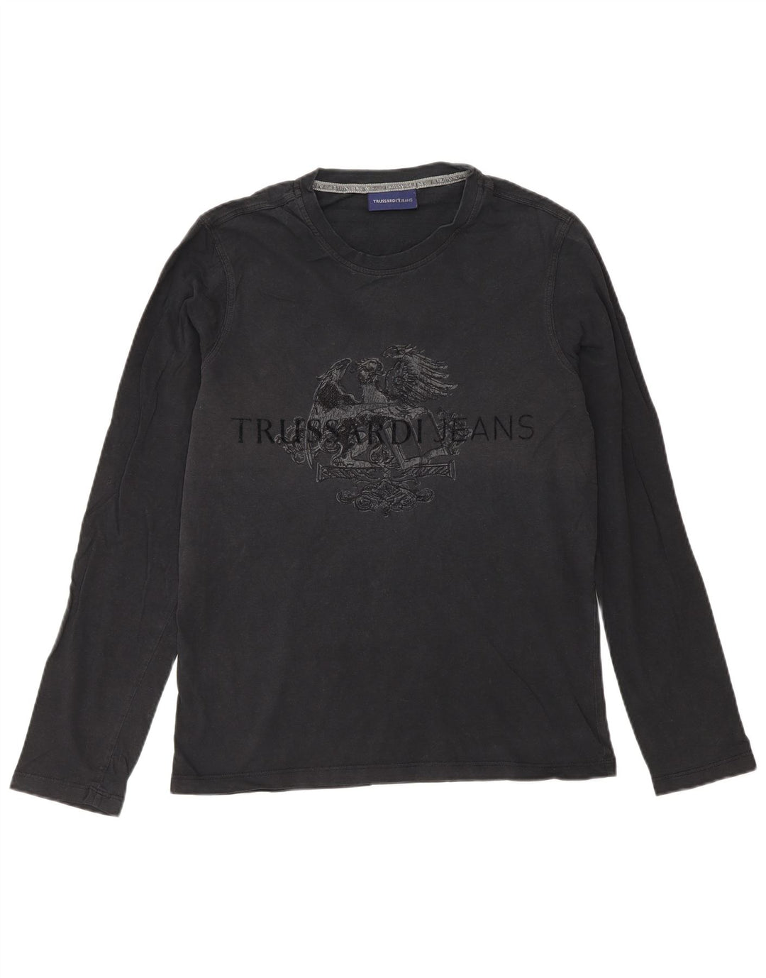 Trussardi Jeans Mens Graphic Top Long Sleeve Small Black