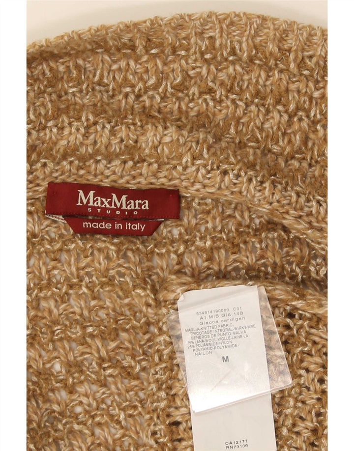 Maglione cardigan aperto da donna Max Mara UK 14 Lana marrone medio