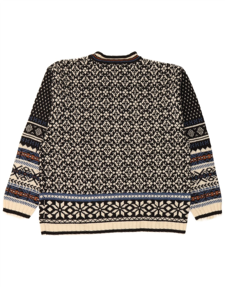 Lerros Mens Crew Neck Jumper Sweater Medium Black Fair Isle Wool