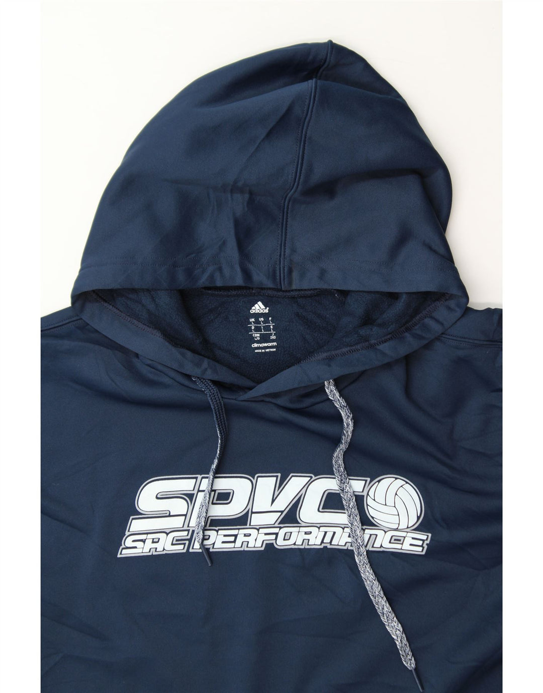 ADIDAS Mens Graphic Hoodie Jumper Large Navy Blue Polyester Vintage Adidas and Second-Hand Adidas from Messina Hembry 