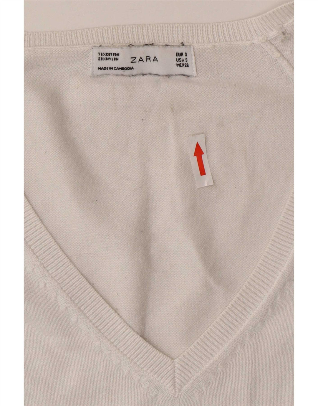 Zara Womens V-Neck Jumper Sweater UK 10 Small White