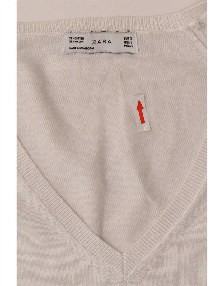 Zara Womens V-Neck Jumper Sweater UK 10 Small White