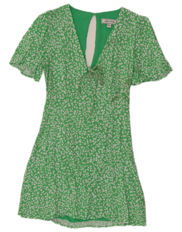 Jack Wills Womens Tea Dress UK 10 Small Green Floral Viscose