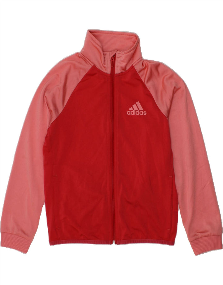 ADIDAS Girls Tracksuit Top Jacket 9-10 Years Red Colourblock Polyester Vintage Adidas and Second-Hand Adidas from Messina Hembry 