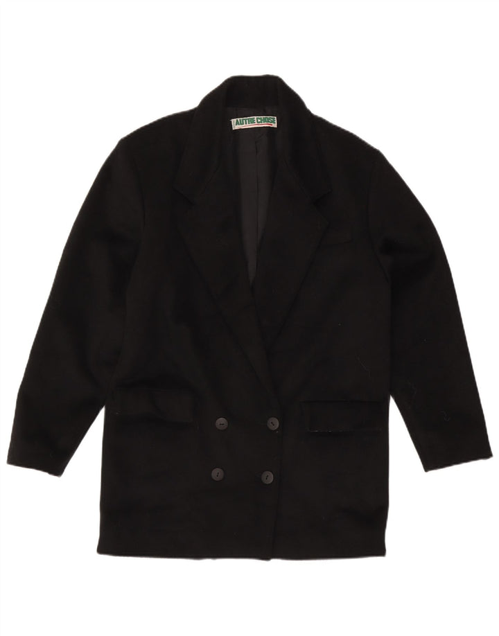 Vintage Womens Double Breasted Coat UK 14 Medium Black Wool