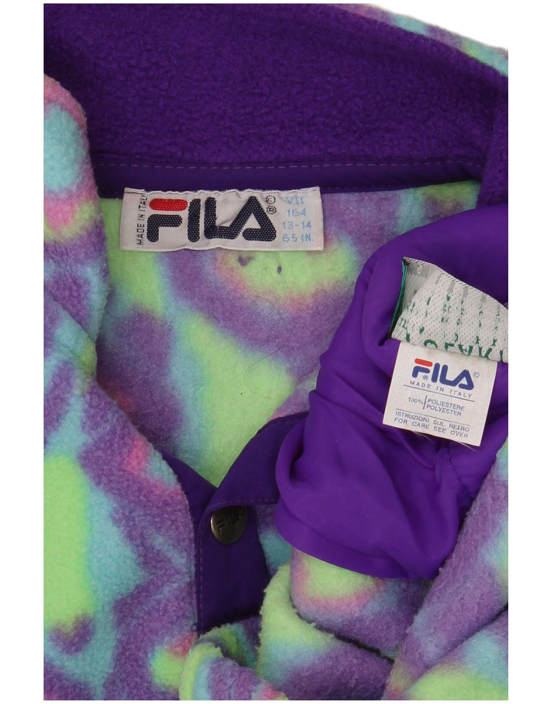 Fila Boys Button Neck Fleece Jumper 13-14 Years Green Geometric Polyester