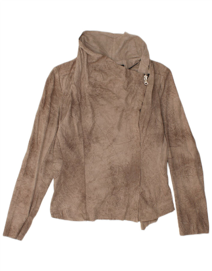 Giubbotto bomber corto da donna ZARA UK 14 grande poliestere marrone tie-dye
