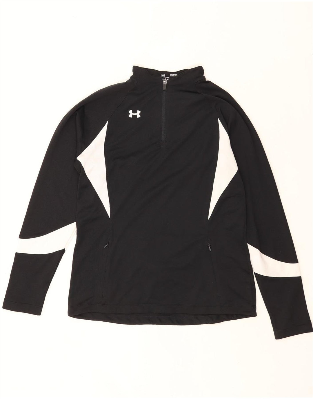 Under Armour Mens Zip Neck Pullover Tracksuit Top Medium Black Colourblock