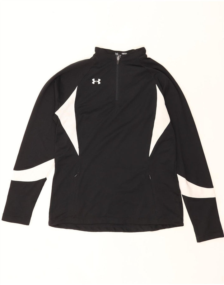 Under Armour Mens Zip Neck Pullover Tracksuit Top Medium Black Colourblock