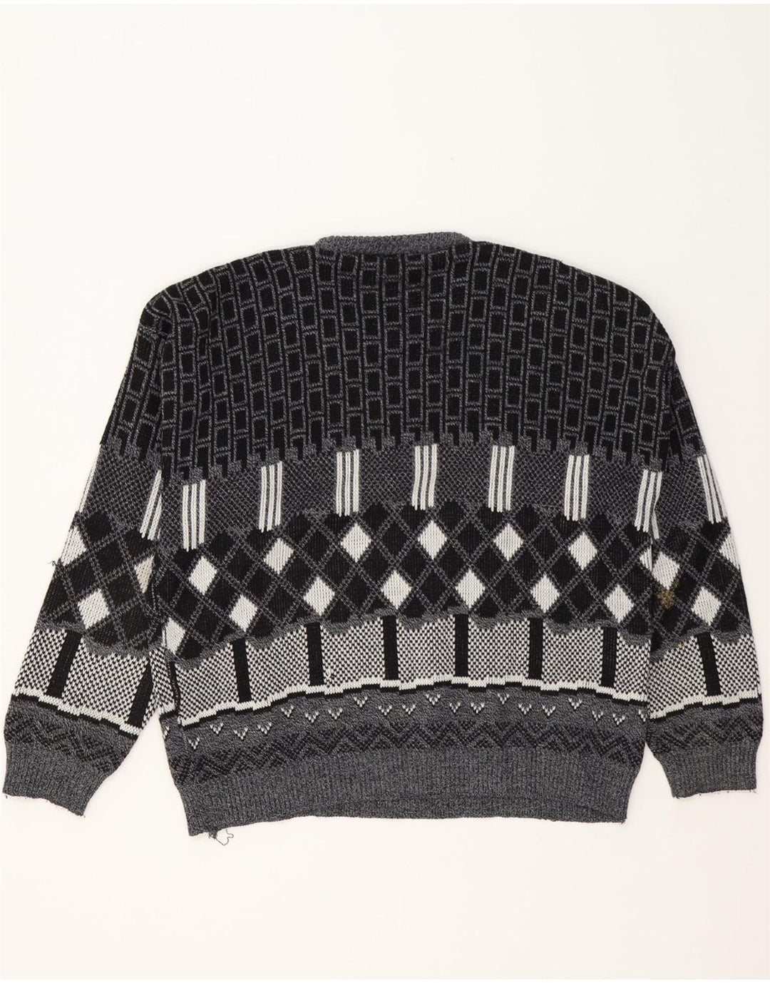 VINTAGE Mens Crew Neck Jumper Sweater Large Black Argyle/Diamond Vintage Vintage and Second-Hand Vintage from Messina Hembry 