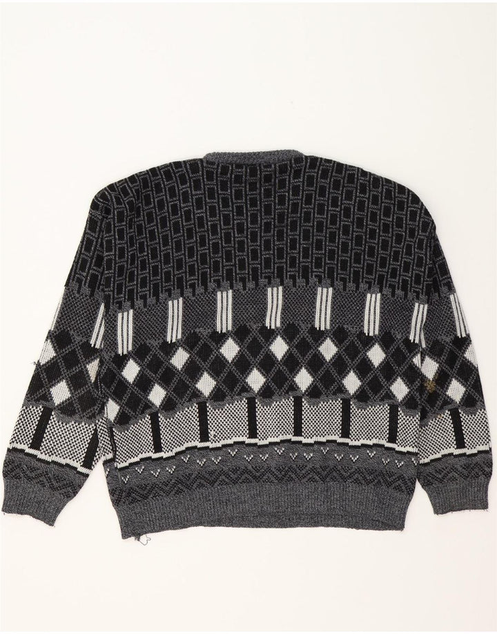 VINTAGE Mens Crew Neck Jumper Sweater Large Black Argyle/Diamond Vintage Vintage and Second-Hand Vintage from Messina Hembry 