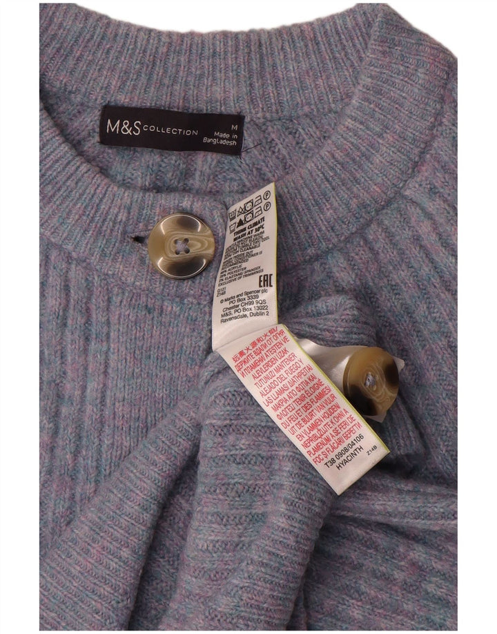 Marks & Spencer Womens Crop Cardigan Sweater UK 14 Medium Blue Flecked