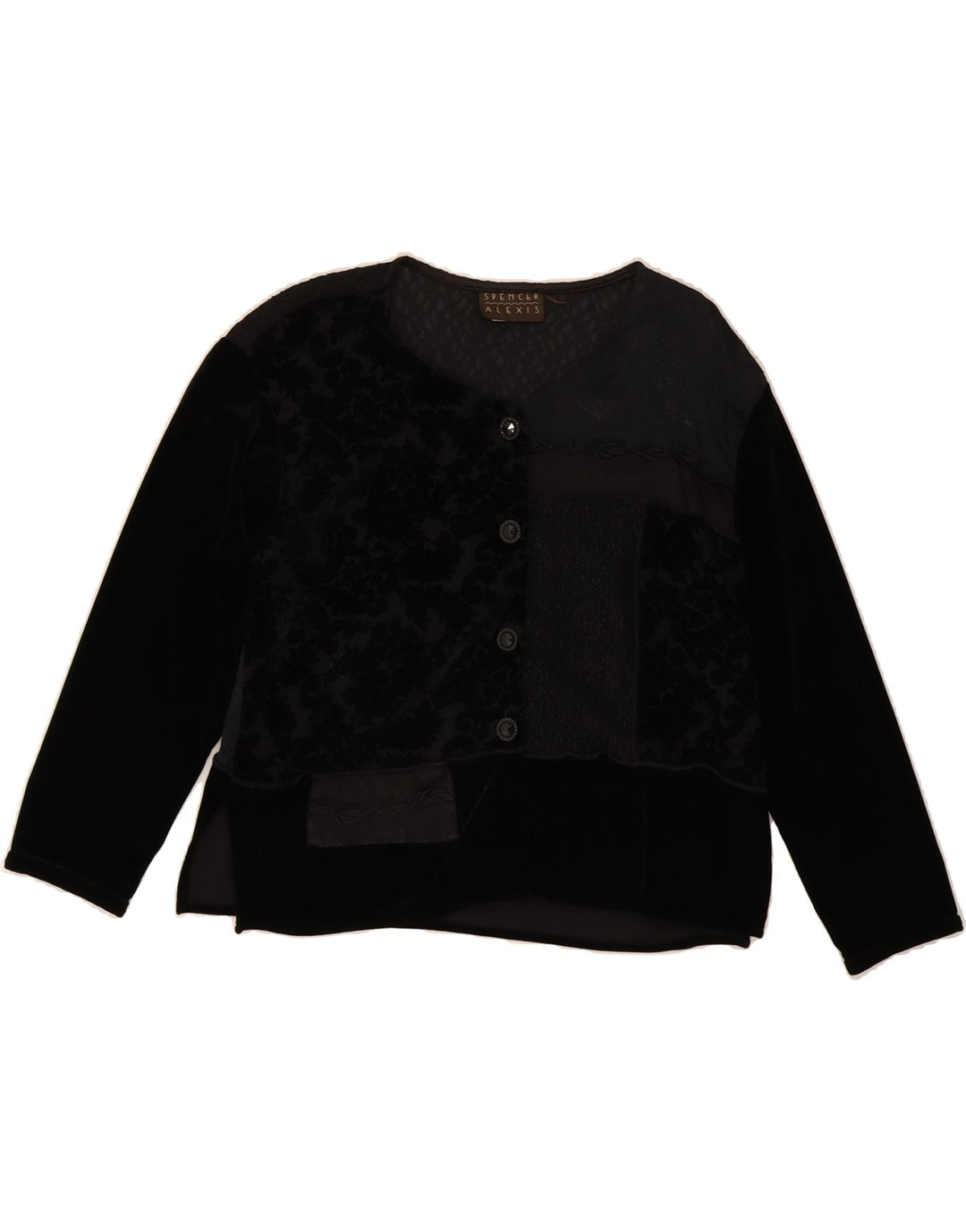SPENCER ALEXIS Womens Shirt Blouse UK 12 Medium Black Patchwork Vintage Spencer Alexis and Second-Hand Spencer Alexis from Messina Hembry 