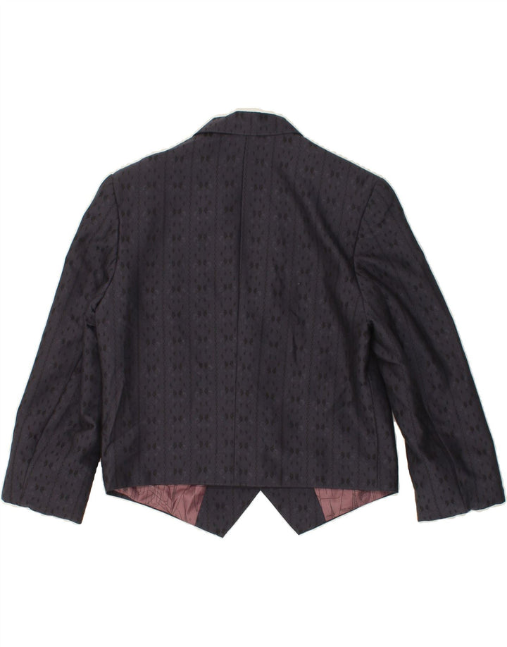 VINTAGE Womens Crop Blazer Jacket UK 12 Medium Navy Blue Floral Vintage Vintage and Second-Hand Vintage from Messina Hembry 